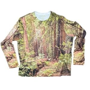 Get‎ A Life Long Sleeve Men 3XL Green Forest Nature Print Graphic Tee Shirt